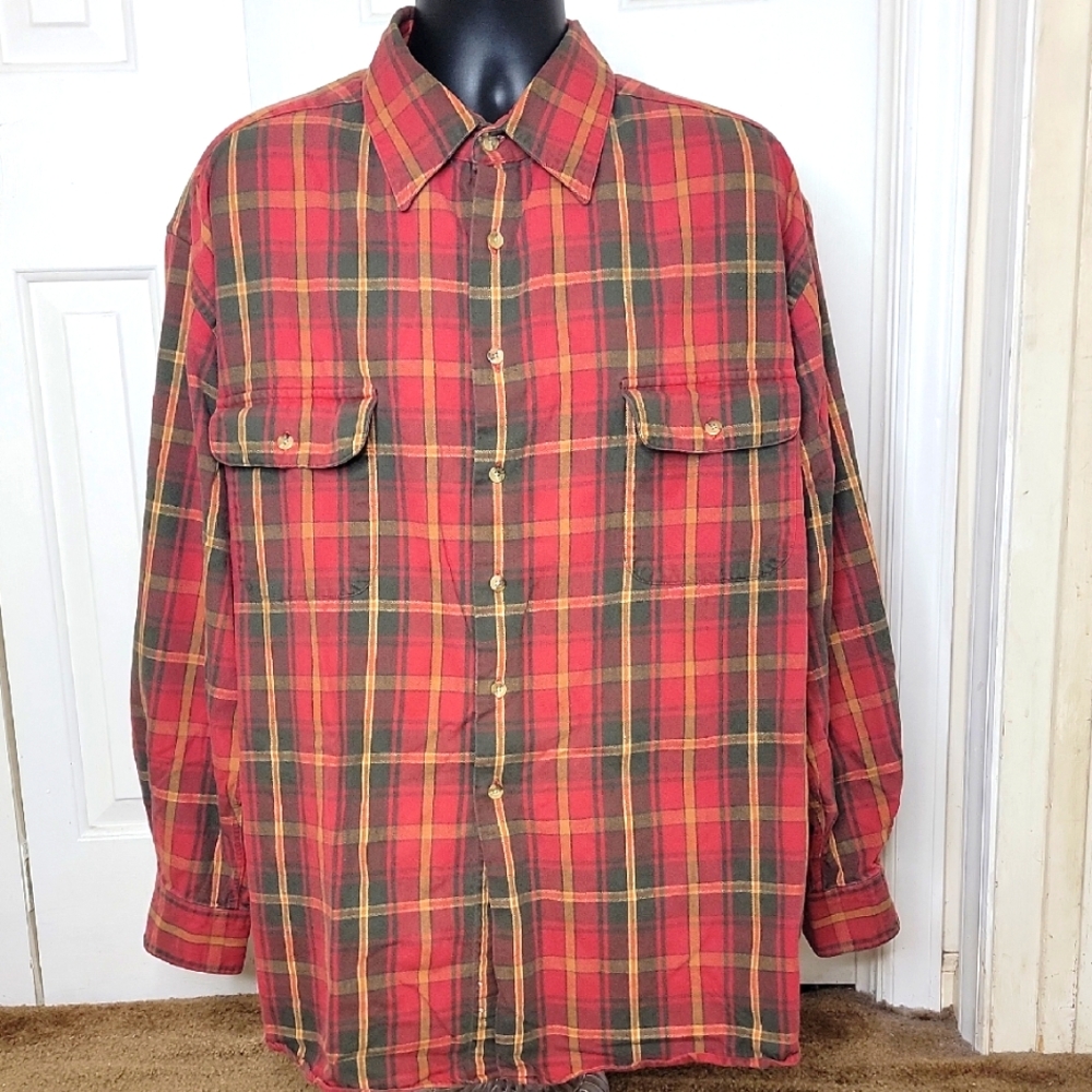 Imus Sante Fe Flannel Shirt Size XXL Vintage Grunge Red, Green, Orange Checked